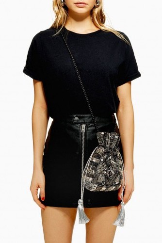 Topshop Sequin Velvet Pouch in Silver / embellished crossbody - flipped