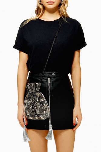 Topshop Sequin Velvet Pouch in Silver / embellished crossbody