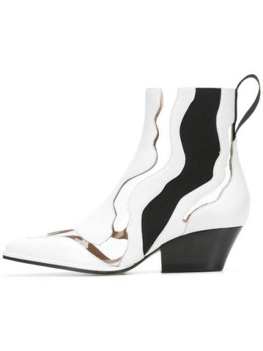 SERGIO ROSSI cut-out contrasting ankle boots in white leather – clear panel boot - flipped