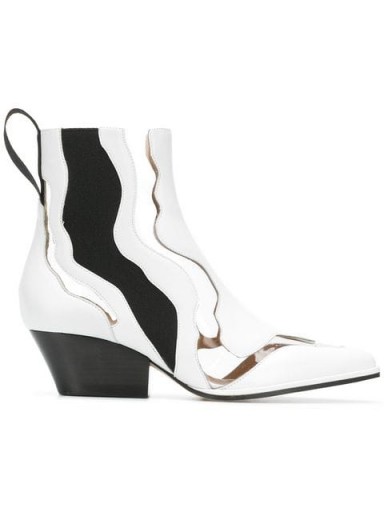 SERGIO ROSSI cut-out contrasting ankle boots in white leather – clear panel boot