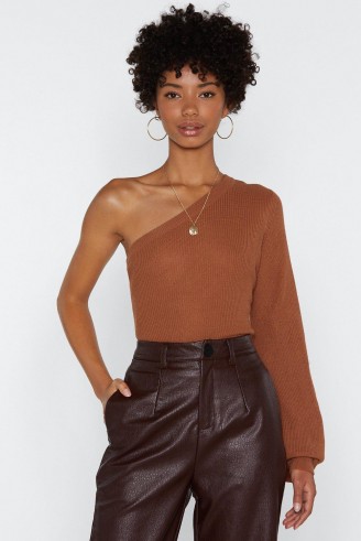 NASTY GAL Shoulder What You’re Made Of Sweater in Amber – glamorous brown tone tops