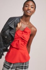 Adelyn Rae Showstopper Top in Bright Red | strapless bow front top