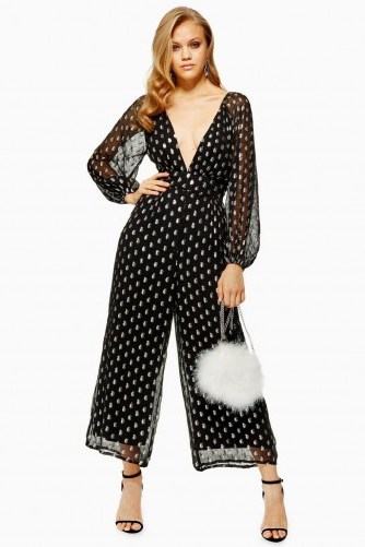 TOPSHOP Silver Metallic Thread Jumpsuit / semi sheer going out fashion - flipped