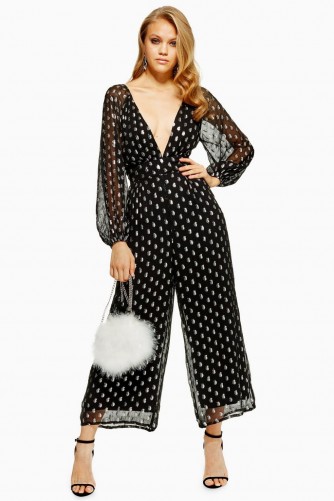 TOPSHOP Silver Metallic Thread Jumpsuit / semi sheer going out fashion