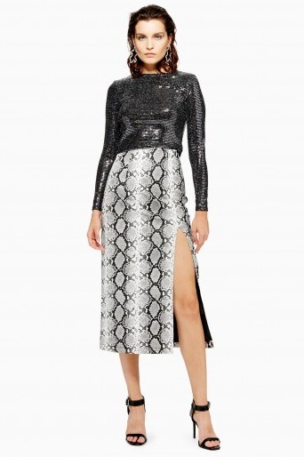 Topshop Snake Print Leather Look Pencil Skirt in Monochrome - flipped