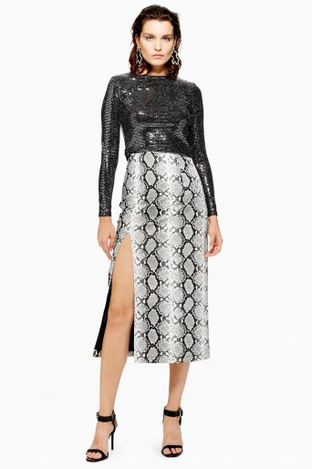 Topshop Snake Print Leather Look Pencil Skirt in Monochrome