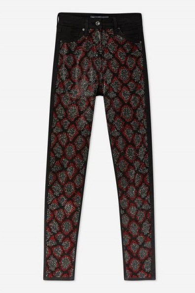 Topshop Snake Studded Jamie Jeans in Red | animal print denim skinnies - flipped
