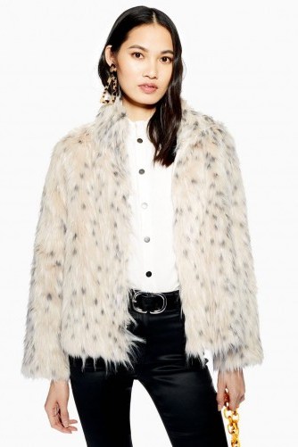 TOPSHOP Snow Leopard Print Coat – glamorous faux fur winter coats - flipped