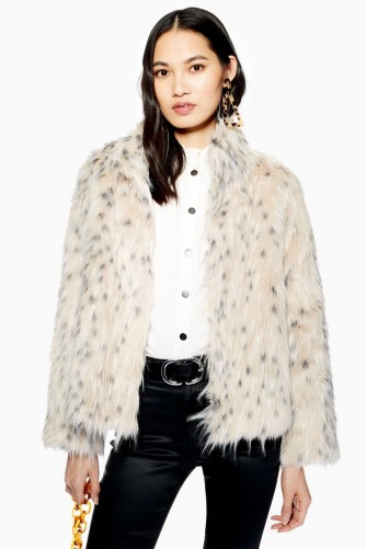 TOPSHOP Snow Leopard Print Coat – glamorous faux fur winter coats