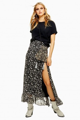 Topshop Star Print Ruffle Maxi Skirt in Monochrome | black and white prints - flipped