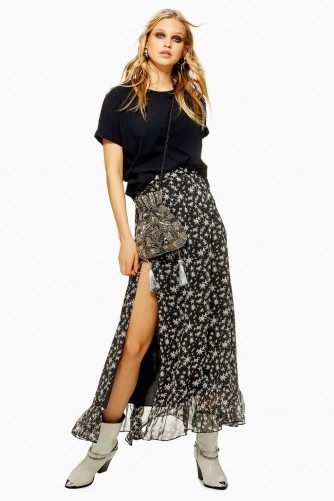 Topshop Star Print Ruffle Maxi Skirt in Monochrome | black and white prints
