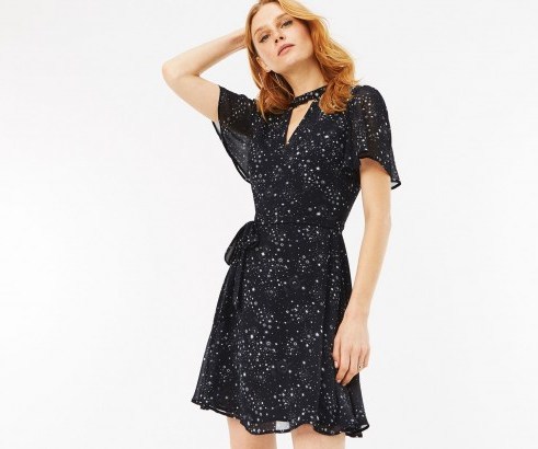 OASIS STAR PRINT SKATER DRESS | LBD | fit and flare party frock - flipped