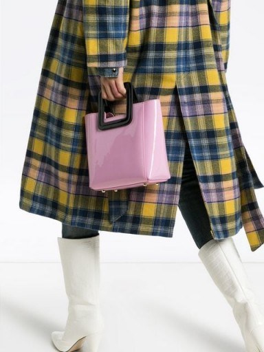STAUD pink and black Shirley mini patent leather tote bag / cute little retro handbag - flipped