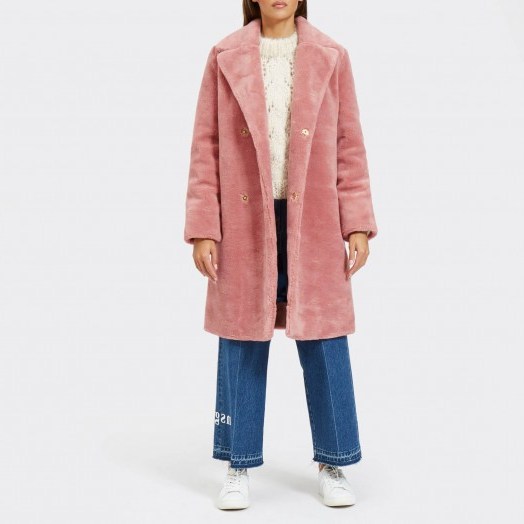 Stine Goya Women’s Concord Faux Fur Coat – Rosette – fluffy pink luxe coat - flipped