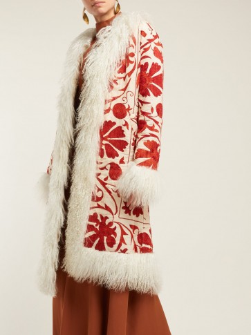 ZAZI VINTAGE Suzani white embroidered shearling coat