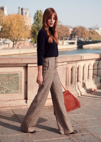 SÉZANE Francesca trousers in NAVY OCHRE CHECKS | double button-front pants - flipped
