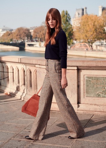 SÉZANE Francesca trousers in NAVY OCHRE CHECKS | double button-front pants