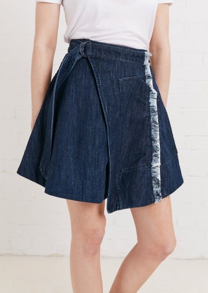 HOUSE OF HOLLAND TAPED DENIM WRAP SKIRT | distressed with D-ring belt - flipped