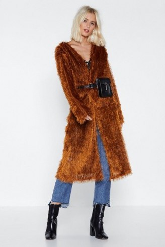 NASTY GAL The Way You Make Me Feel Shaggy Cardigan in Ginger – spicy brown tones - flipped