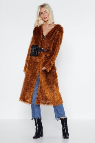 NASTY GAL The Way You Make Me Feel Shaggy Cardigan in Ginger – spicy brown tones