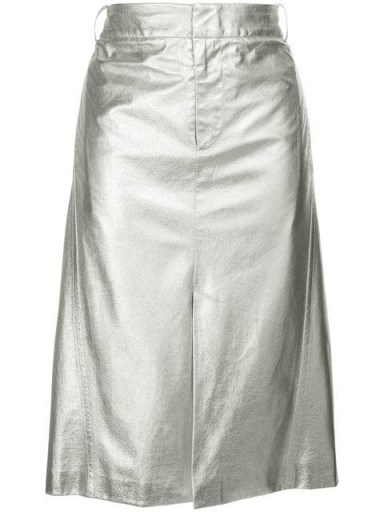 TIBI high-waisted silver leather skirt - flipped