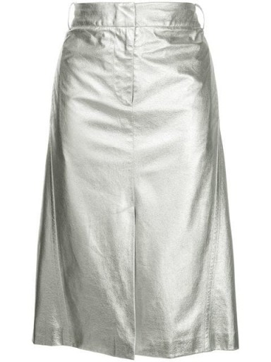 TIBI high-waisted silver leather skirt