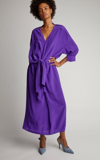Victoria Victoria Beckham Purple Tied Washed-Silk Shirt Dress ~ effortless style fashion - flipped
