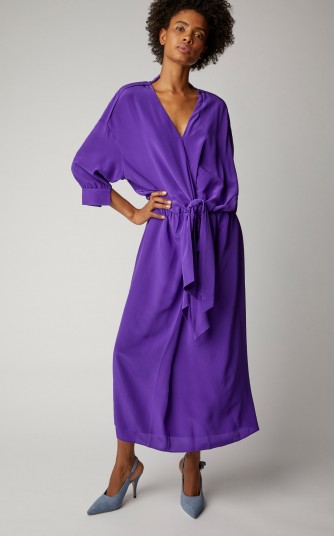 Victoria Victoria Beckham Purple Tied Washed-Silk Shirt Dress ~ effortless style fashion