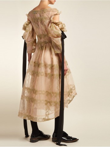 SIMONE ROCHA Tinsel-trim asymmetric pink tulle dress