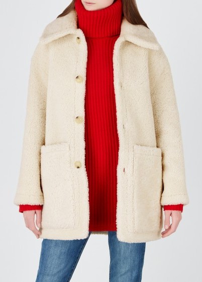 TORY BURCH Oliver reversible cream shearling coat - flipped