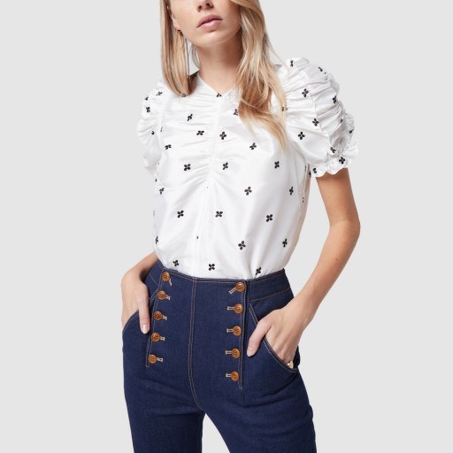 Ulla Johnson BISE PUFF-SLEEVE TOP in White ~ feminine ruched blouse - flipped