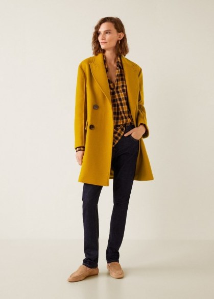 MANGO Unstructured virgin wool coat in mustard | yellow oversized autumn coats - flipped