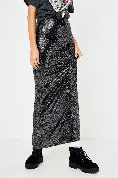 UO Sparkle Slit Maxi Skirt in Black - flipped
