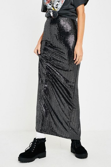 UO Sparkle Slit Maxi Skirt in Black