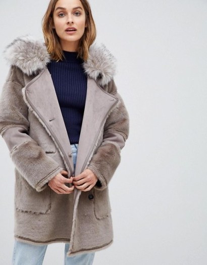 Urban Code Azza reversible duffle coat in Praline – luxe style faux fur winter coats - flipped