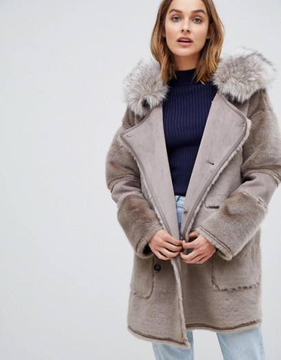 Urban Code Azza reversible duffle coat in Praline – luxe style faux fur winter coats