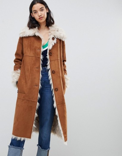 Urban Code Elle reversible easy fit coat in Cookie – luxe brown faux fur coats