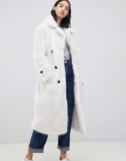 Urban Code Fendora faux fur trench coat in White – luxe winter coats - flipped