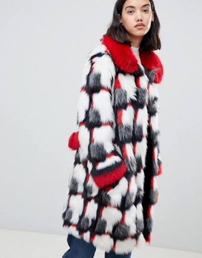 Urban Code printed patchwork faux fur coat in Blizzard – luxe winter coats