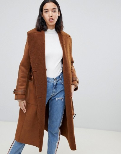 Urban Code Rener reversible duster coat in tan – brown winter coats