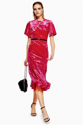 TOPSHOP Pink Velvet Belted Midi Dress