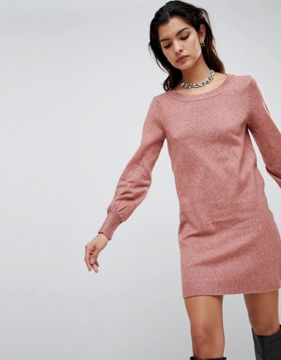 Vila Boat Neck Knit Jumper Dress in Ash Rose – pink sweater dress