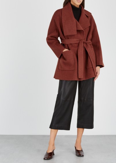 VINCE Chestnut wool-blend jacket ~ brown wrap coat