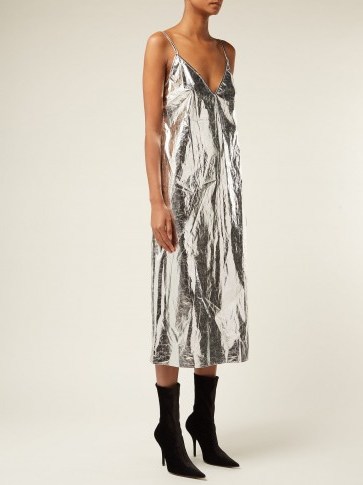 RAEY V-neck silver foil midi slip dress ~ crinkled metallic - flipped