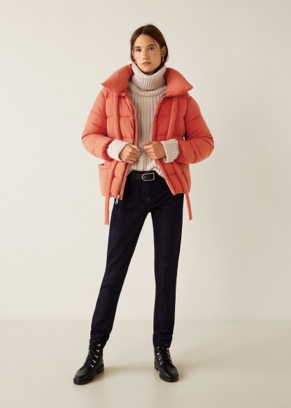 MANGO Water-repellent quilted coat in orange | bright padded winter jacket - flipped