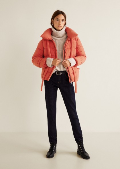 MANGO Water-repellent quilted coat in orange | bright padded winter jacket