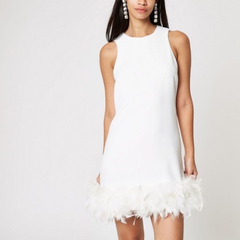 River Island White feather trim swing dress – LWD – party glamour - flipped