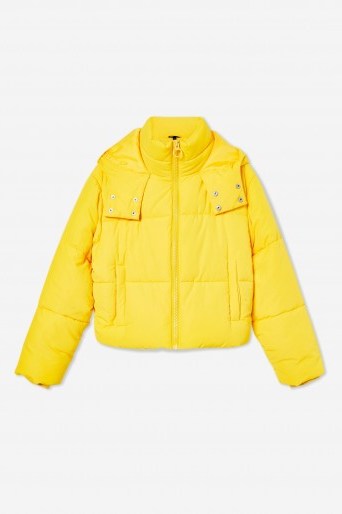 Topshop Yellow Hooded Puffer Jacket | bright padded winter jackets - flipped
