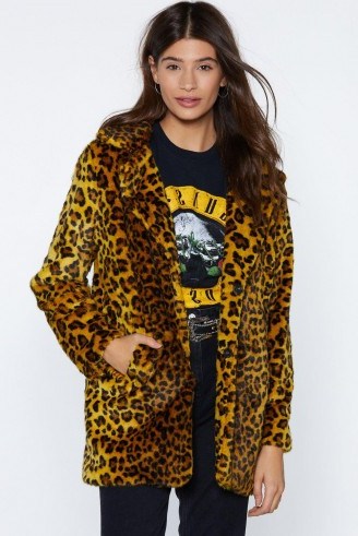 NASTY GAL Yellow Leopard Faux Fur Coat – animal prints - flipped