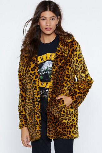 NASTY GAL Yellow Leopard Faux Fur Coat – animal prints